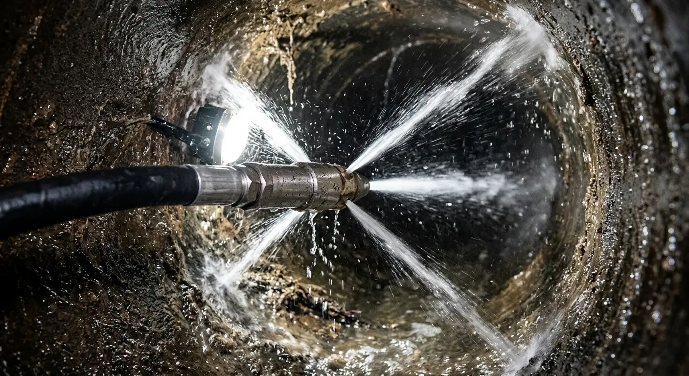 High-pressure hydro jetting nozzle cleaning sewer pipe for Storm Drain Cleaning in Boylston